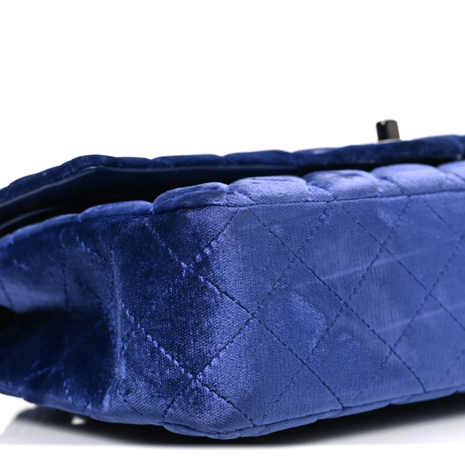 Velvet Quilted Medium Double Flap Navy Blue - Image 9