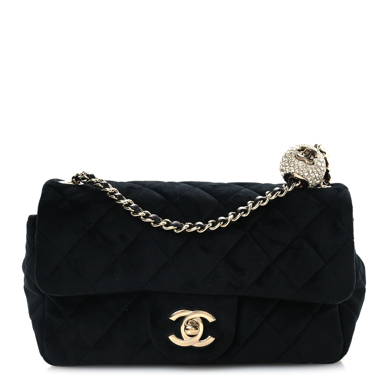 Velvet Quilted Mini Rectangular Pearl Crush Flap Black