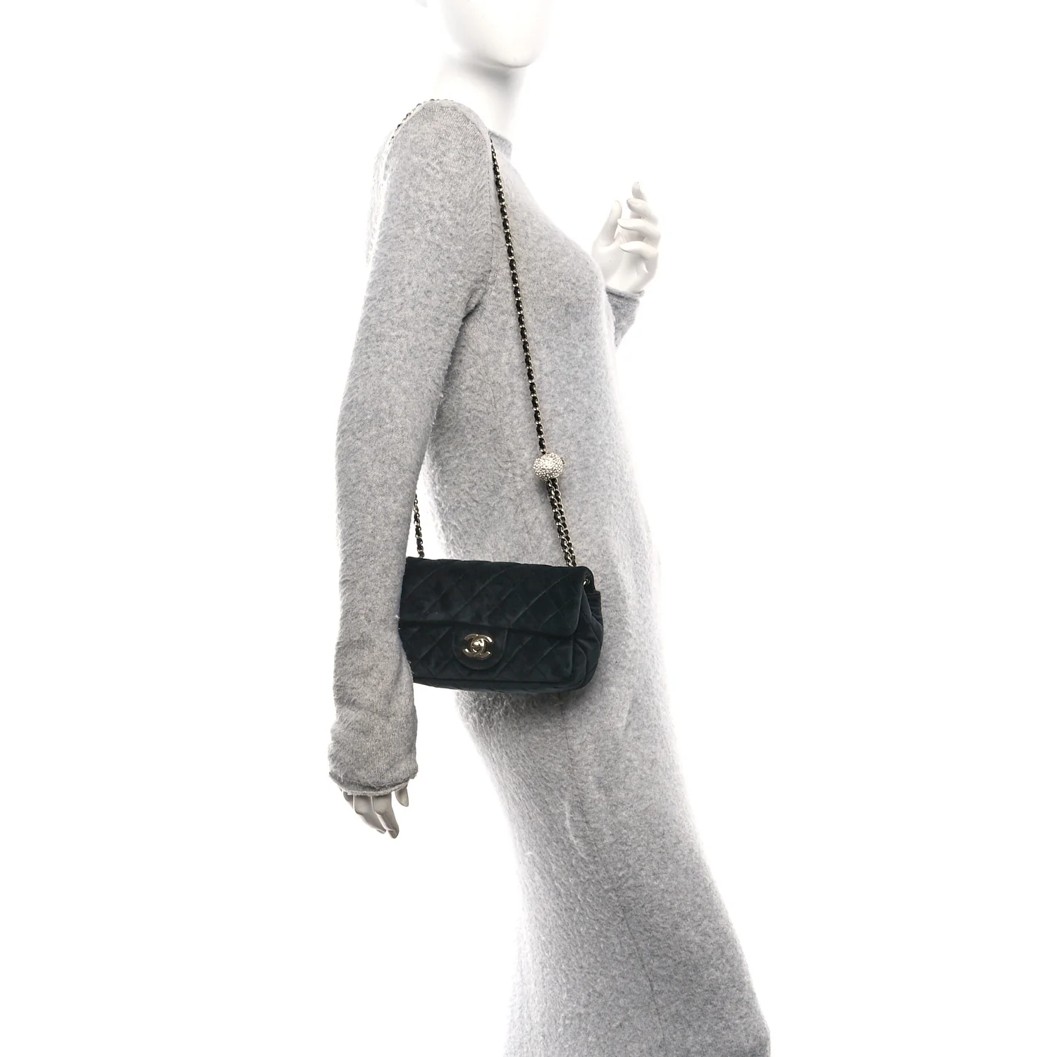 Velvet Quilted Mini Rectangular Pearl Crush Flap Black - Image 2