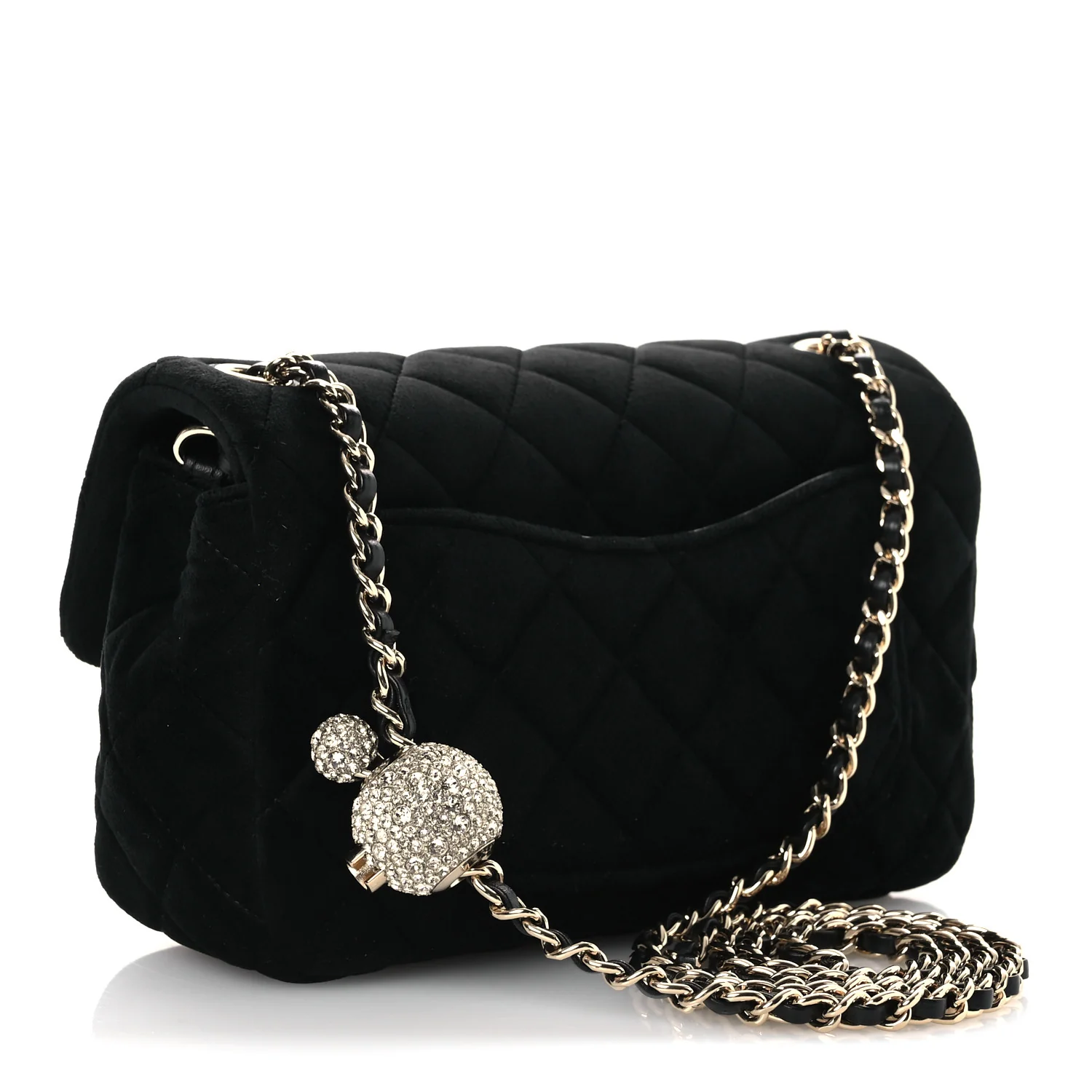 Velvet Quilted Mini Rectangular Pearl Crush Flap Black - Image 3