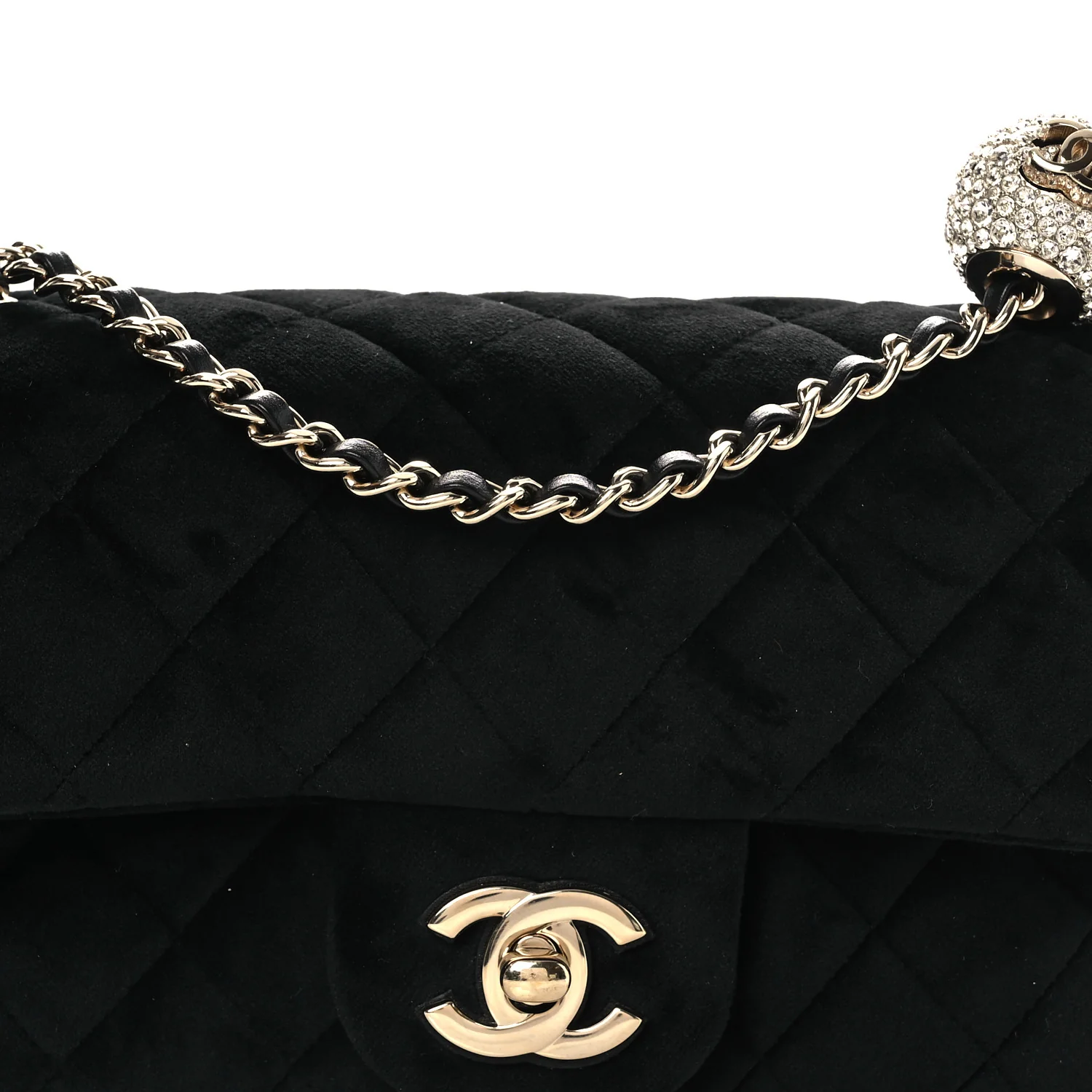 Velvet Quilted Mini Rectangular Pearl Crush Flap Black - Image 8