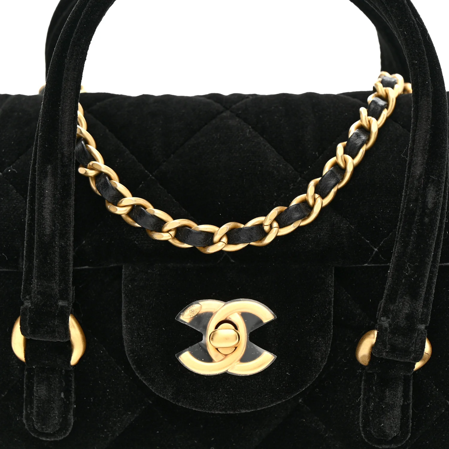 Velvet Quilted Mini Top Handle Flap Black - Image 16
