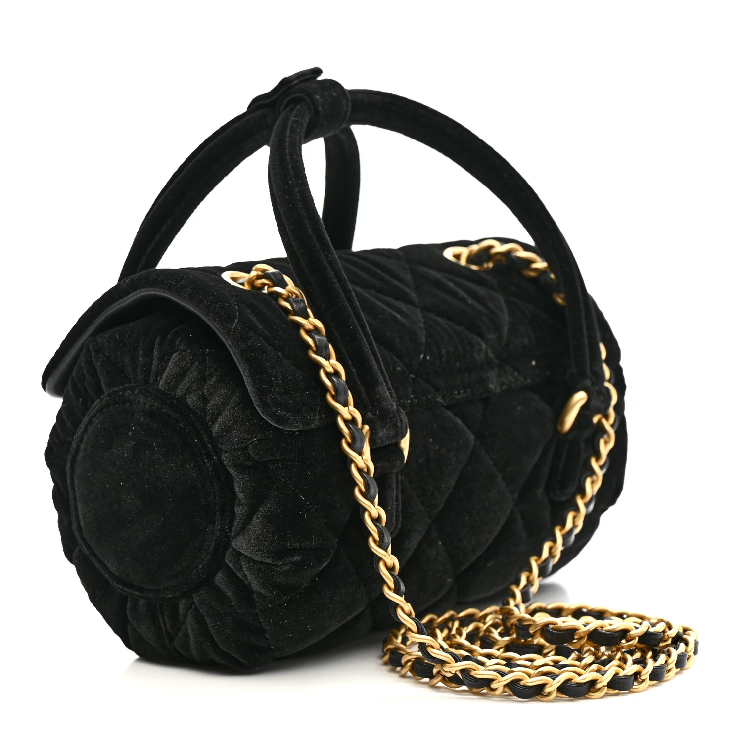 Velvet Quilted Mini Top Handle Flap Black - Image 5