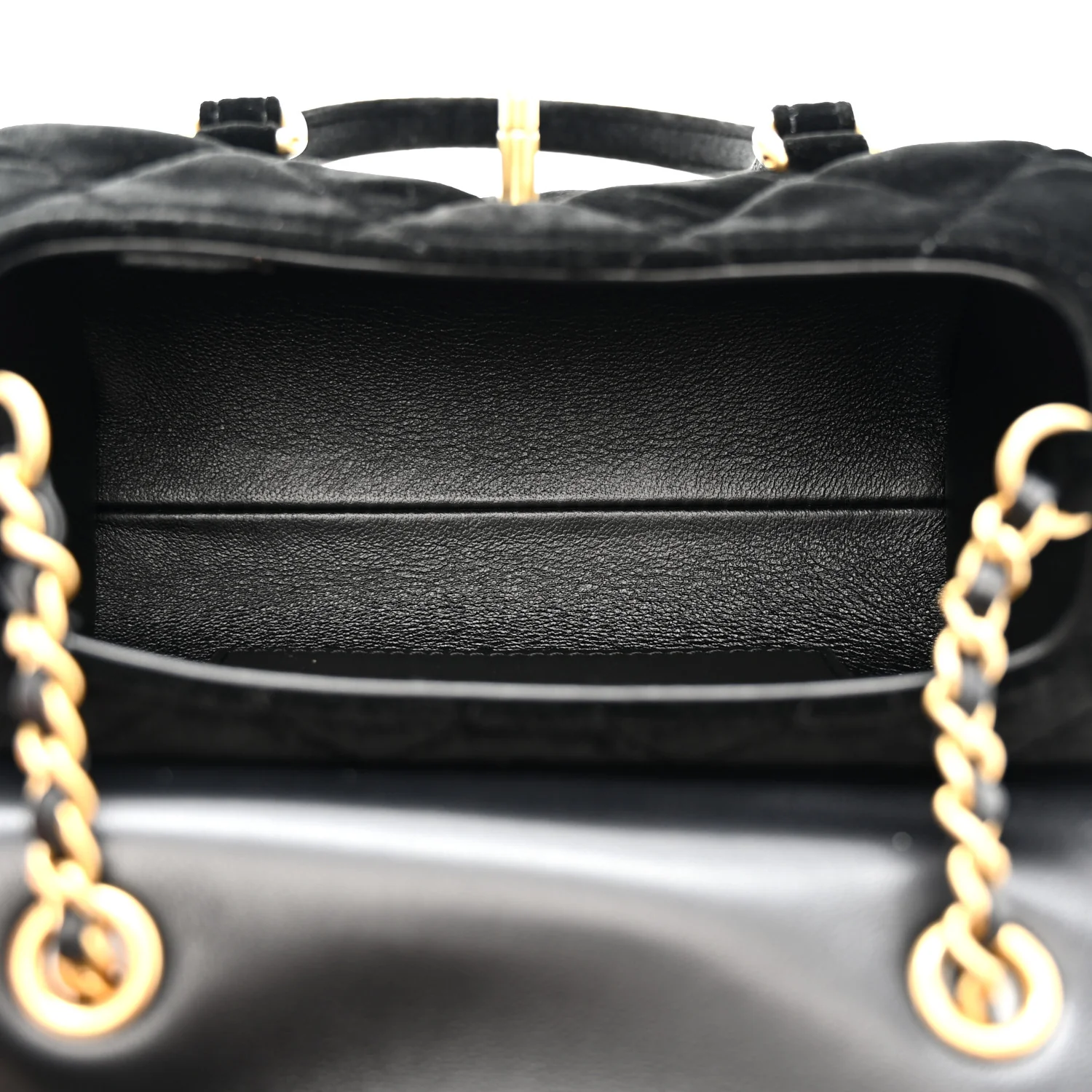 Velvet Quilted Mini Top Handle Flap Black - Image 8