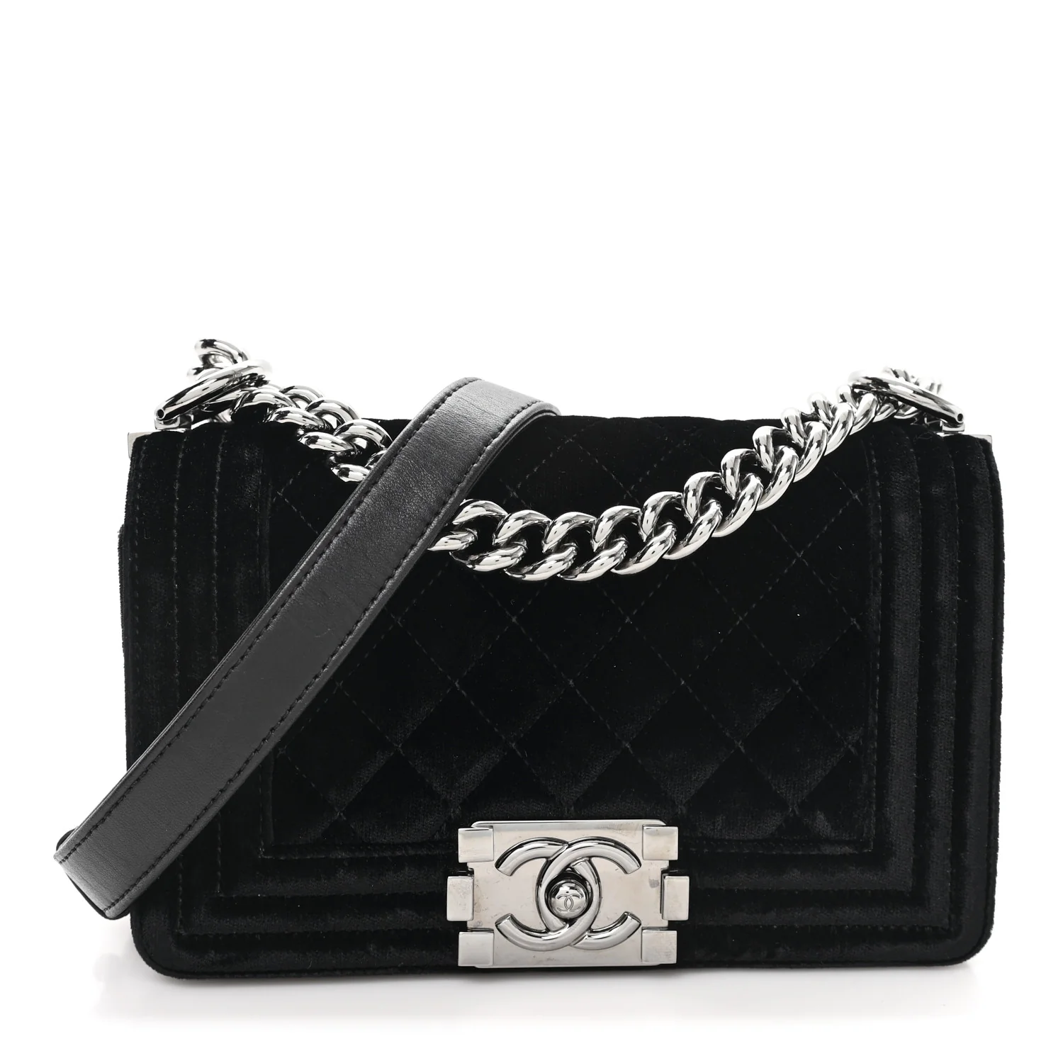 Velvet Quilted Small Boy Flap Black