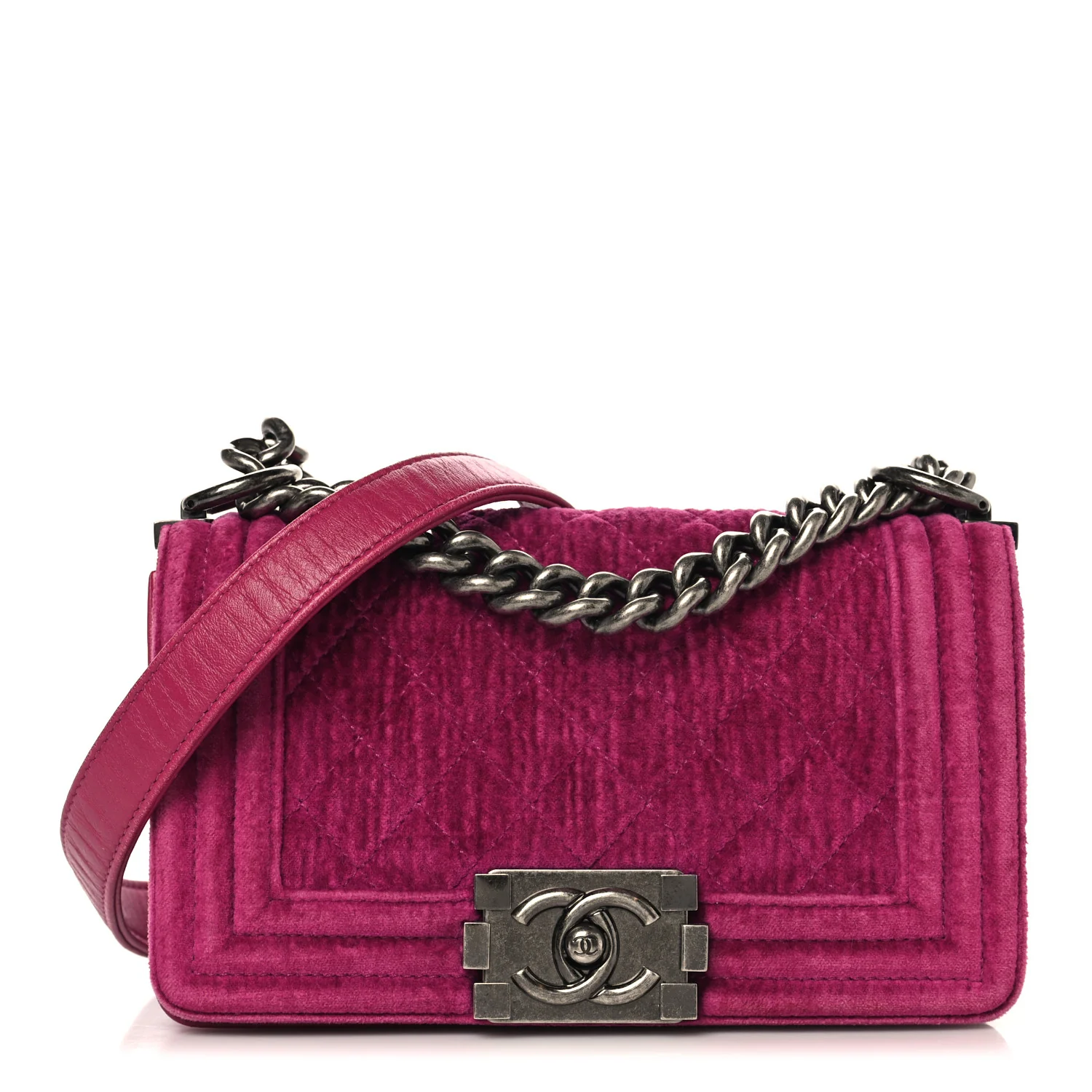 Velvet Quilted Small Boy Flap Fuchsia