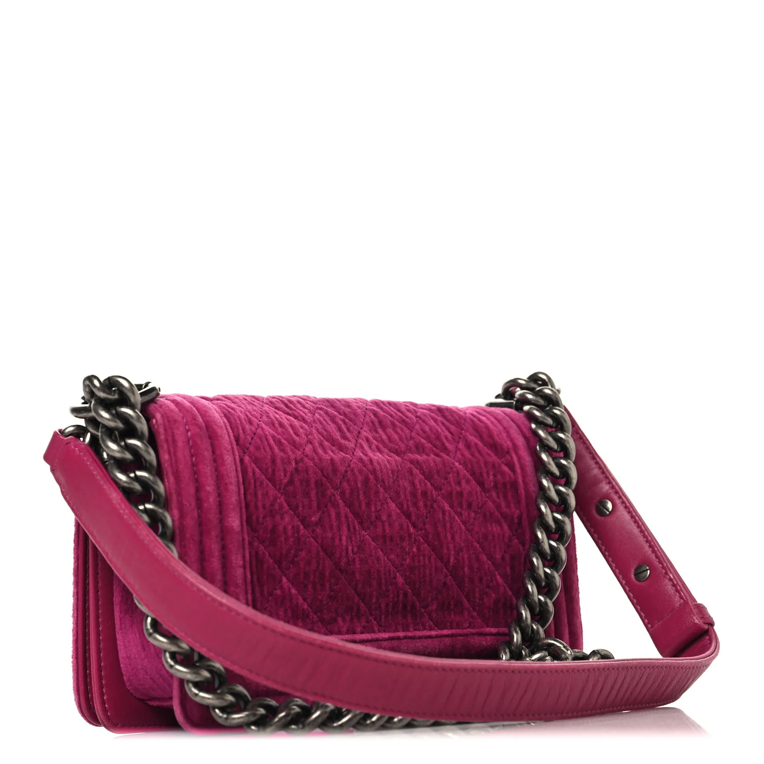 Velvet Quilted Small Boy Flap Fuchsia - Image 3