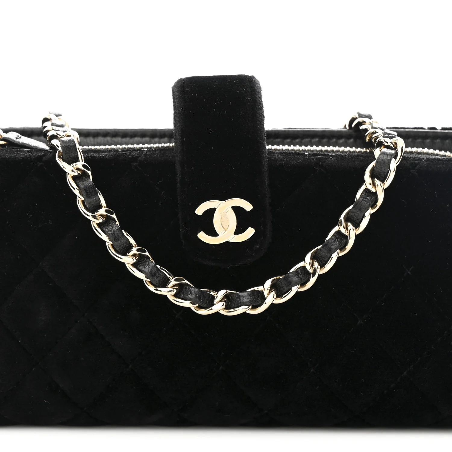 Velvet Quilted Small Clutch With Chain Black - Image 9