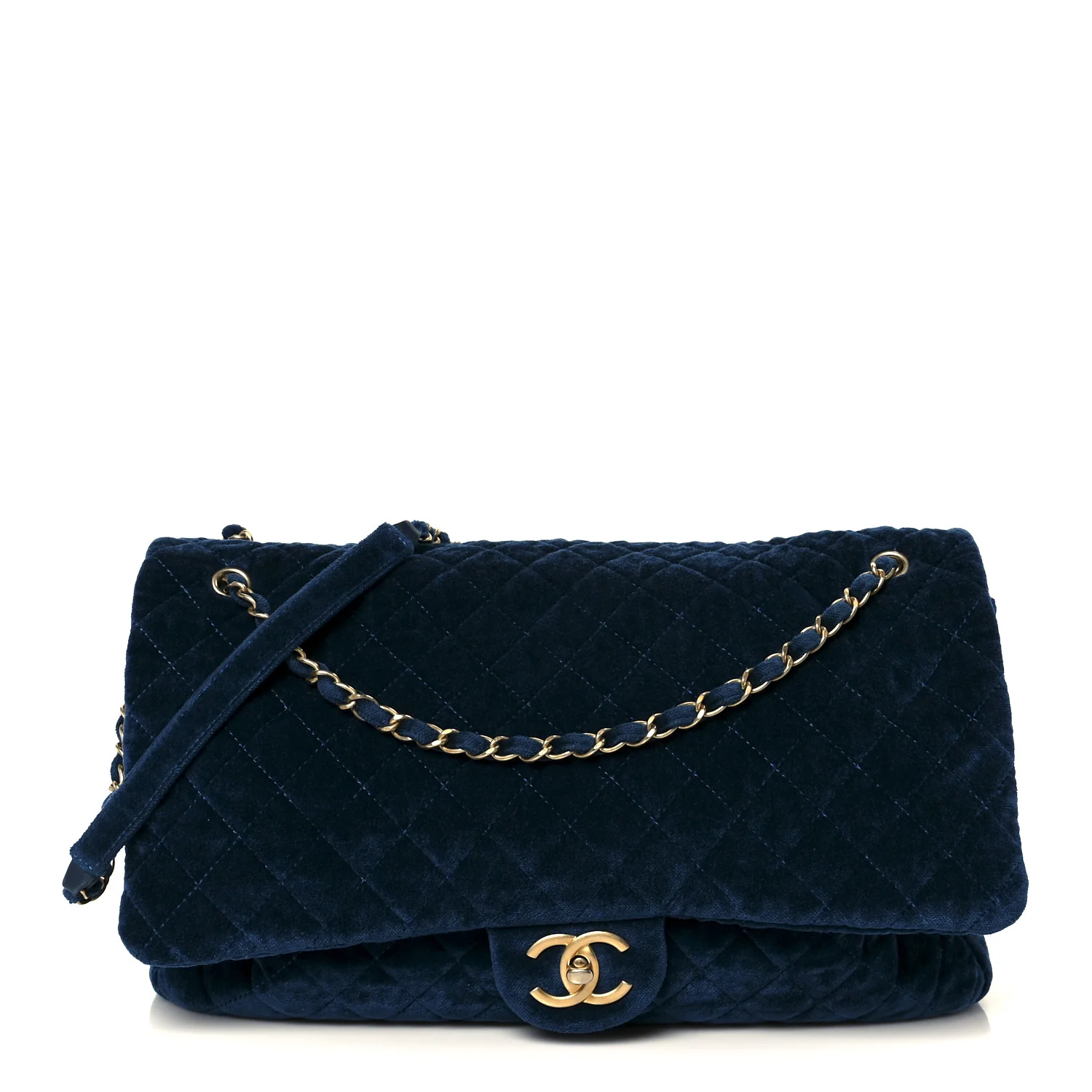 Velvet Quilted XXL Travel Flap Bag Blue
