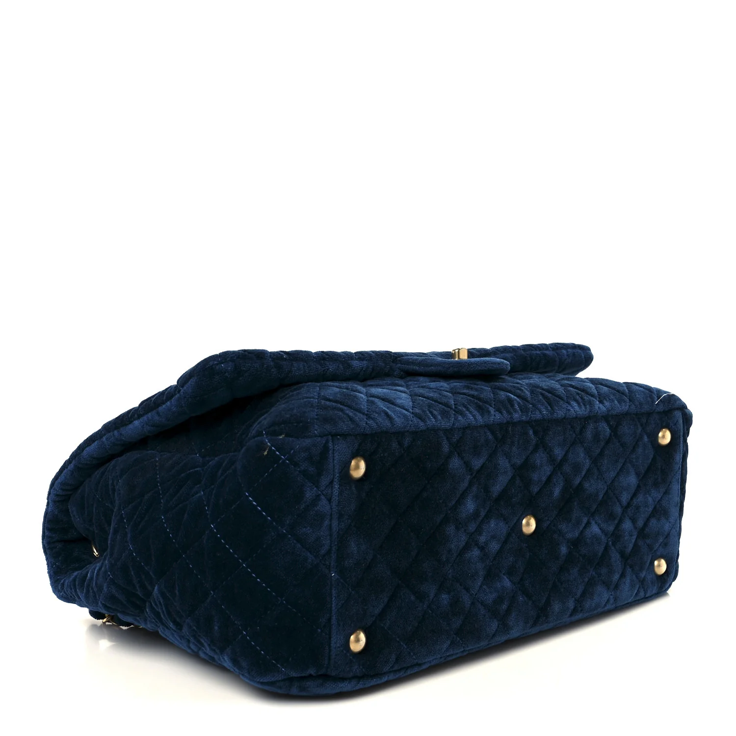 Velvet Quilted XXL Travel Flap Bag Blue - Image 3