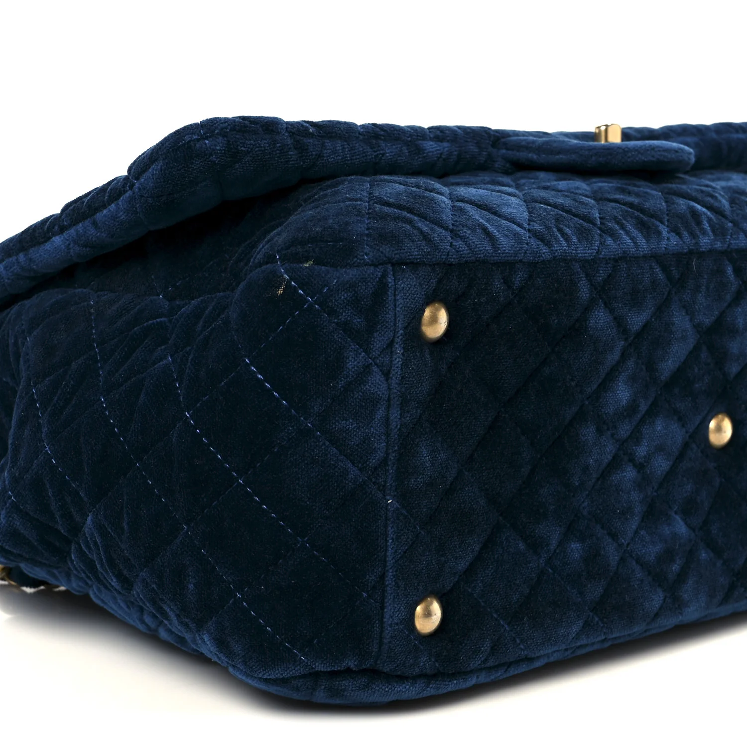 Velvet Quilted XXL Travel Flap Bag Blue - Image 9