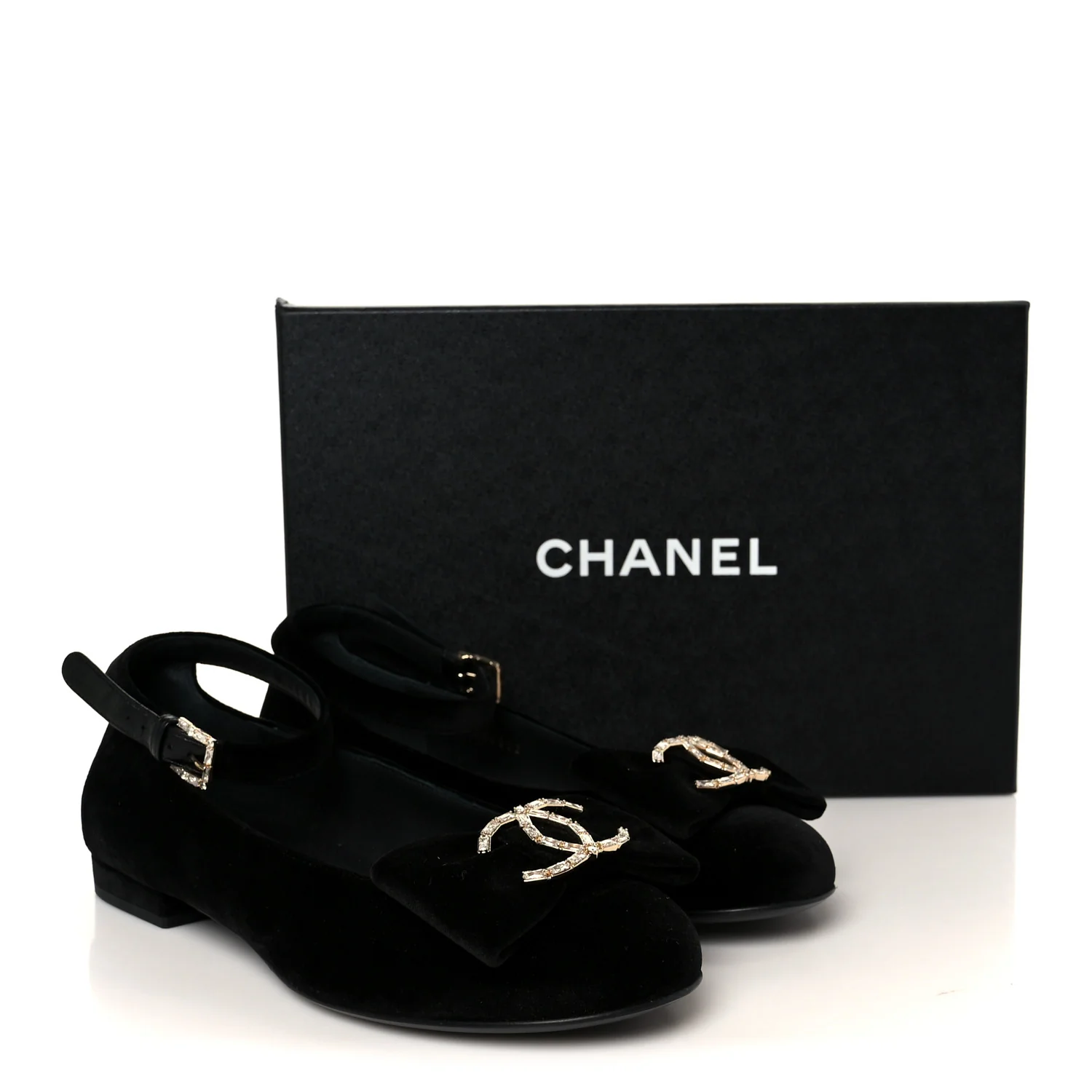Velvet Strass CC Bow Mary Jane Flats 38.5 Black - Image 10