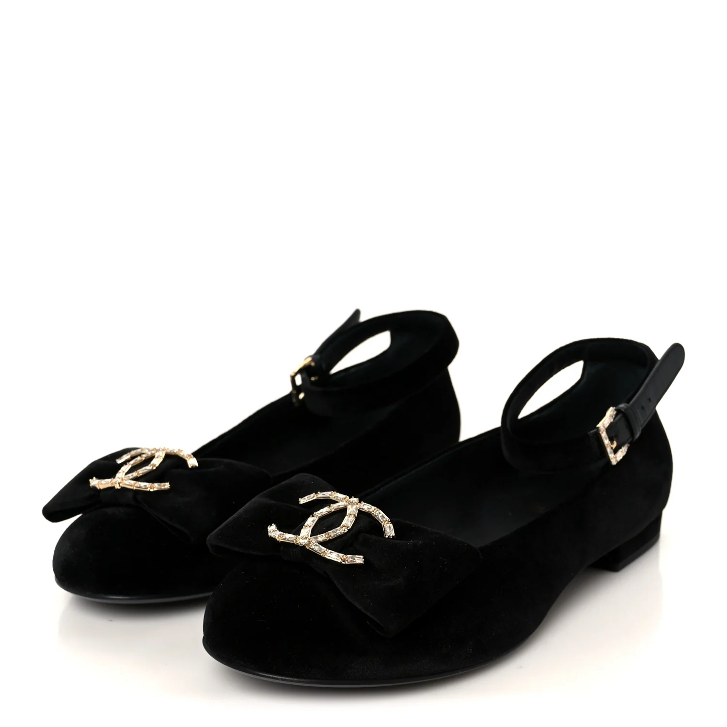Velvet Strass CC Bow Mary Jane Flats 38.5 Black - Image 4