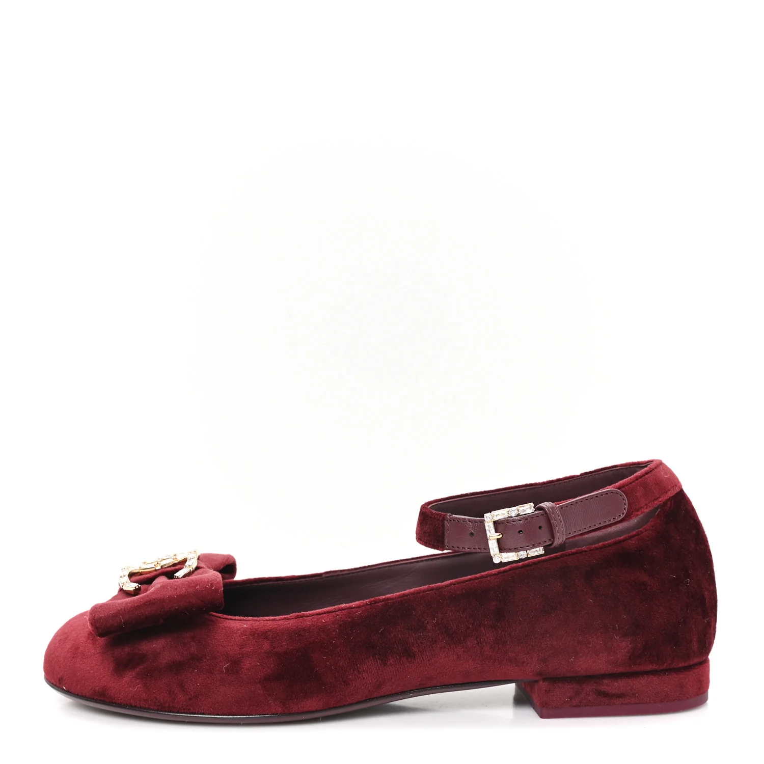 Velvet Strass CC Bow Mary Jane Flats 39 Burgundy