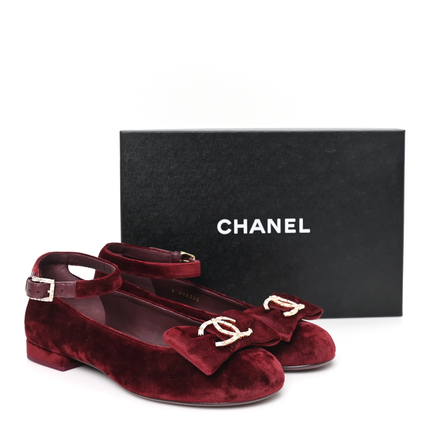 Velvet Strass CC Bow Mary Jane Flats 39 Burgundy - Image 10