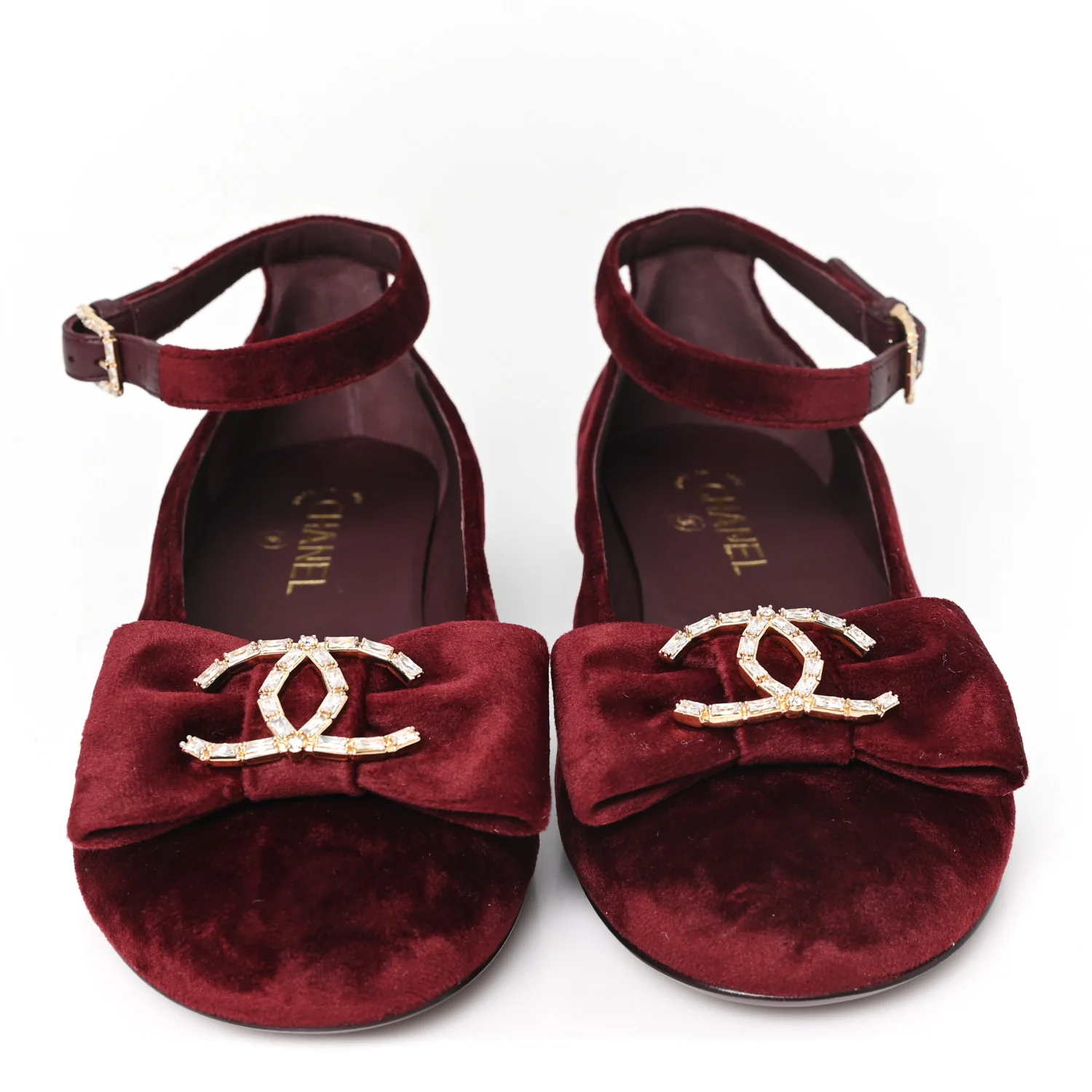 Velvet Strass CC Bow Mary Jane Flats 39 Burgundy - Image 3