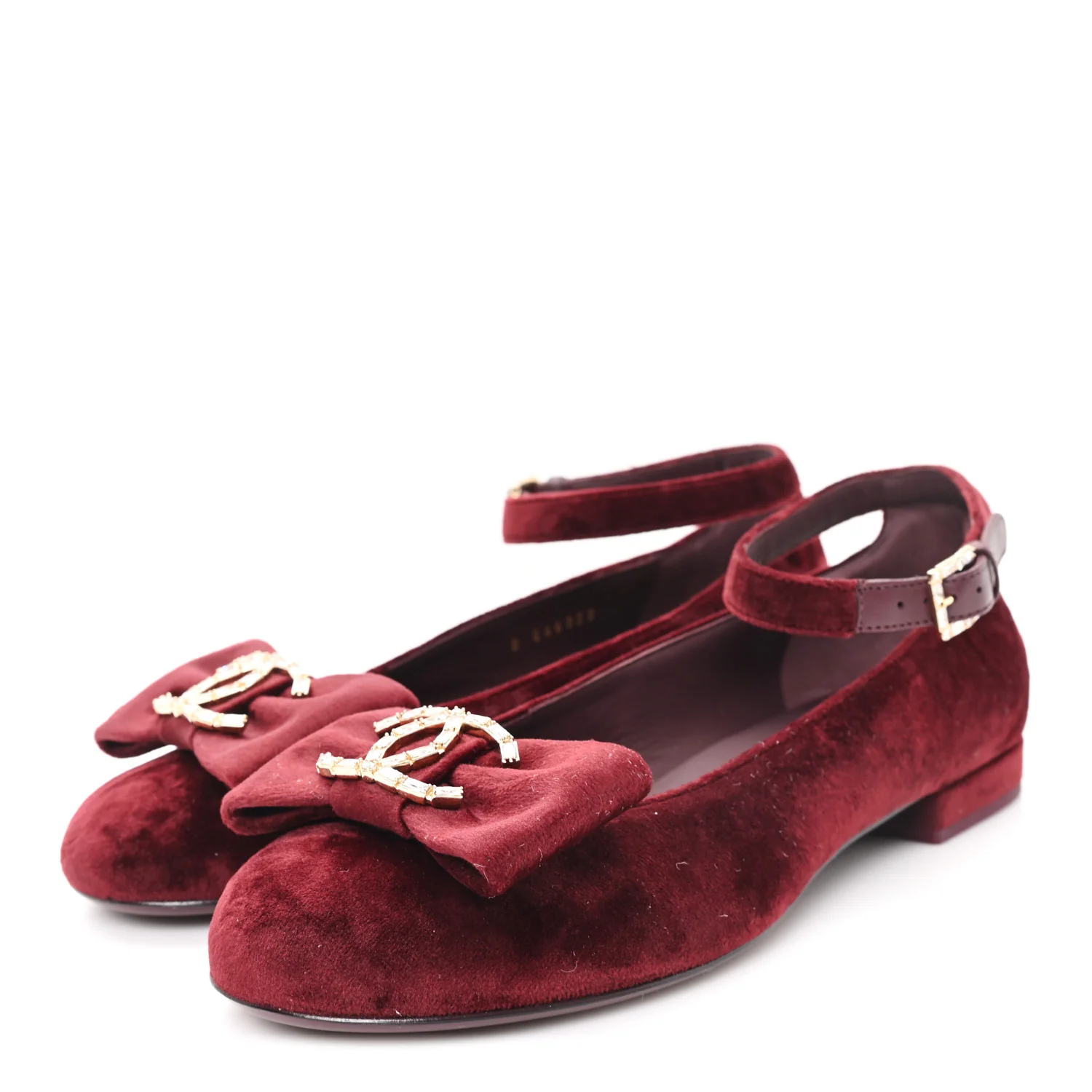 Velvet Strass CC Bow Mary Jane Flats 39 Burgundy - Image 4
