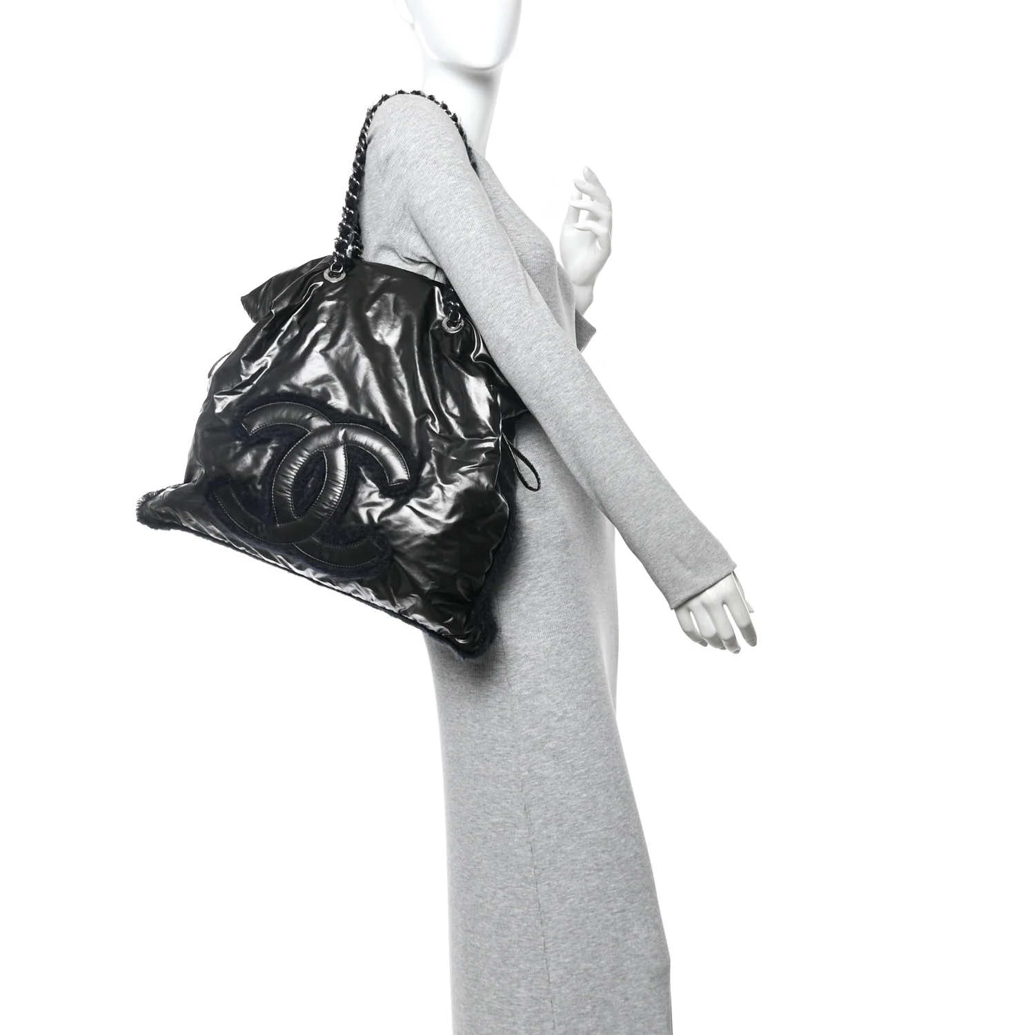 Vinyl Mohair Trimmed CC Bonbons Tote Black - Image 2