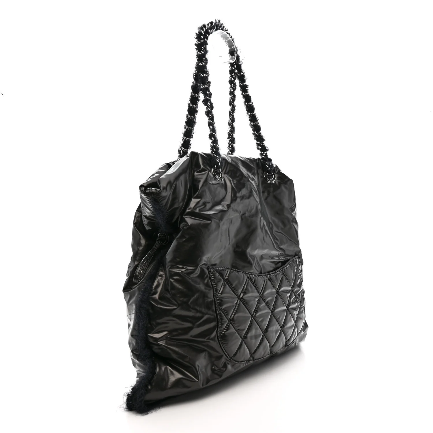 Vinyl Mohair Trimmed CC Bonbons Tote Black - Image 3