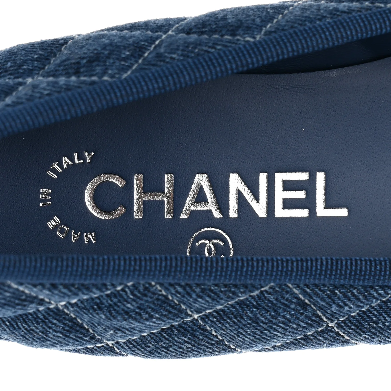 Washed Denim Quilted Cap Toe CC Ballerina Flats 36.5 Blue - Image 8