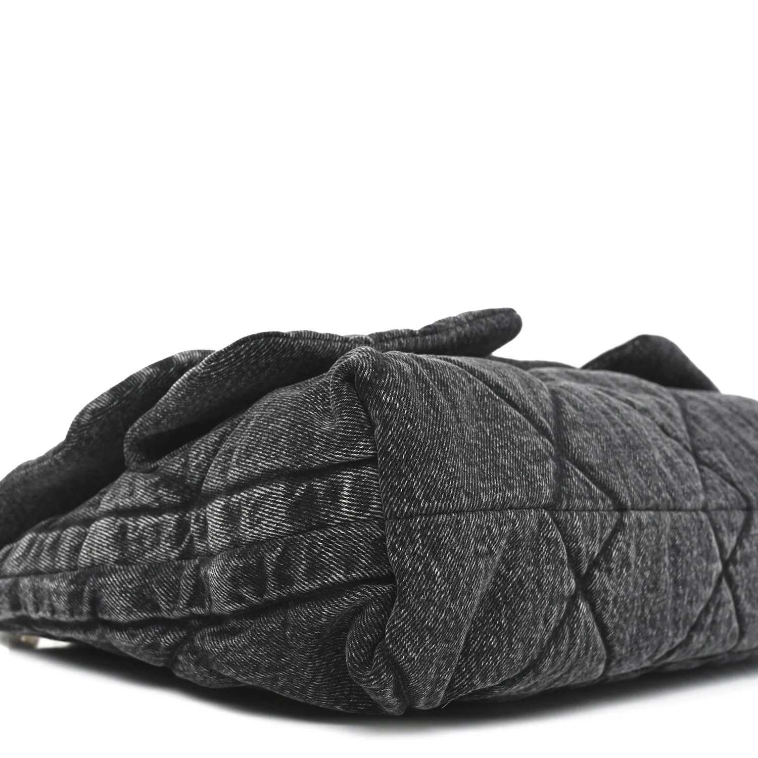 Washed Denim Quilted Maxi Flap Bag Black - Image 9