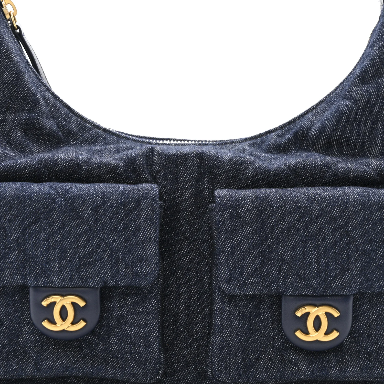 Washed Denim Quilted Maxi Trendy Pockets Hobo Dark Blue - Image 8