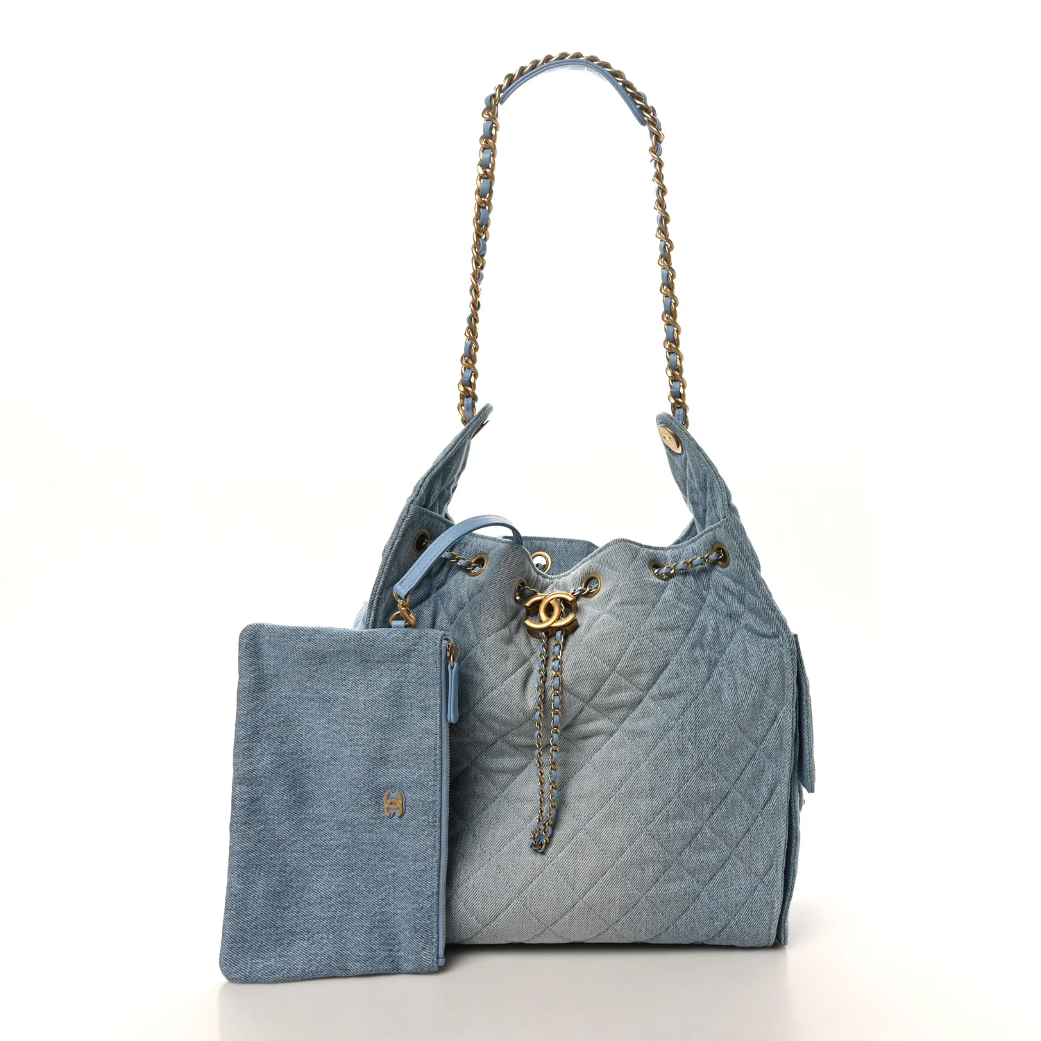 Washed Denim Quilted Medium Chanel 25 Handbag Blue - Image 3