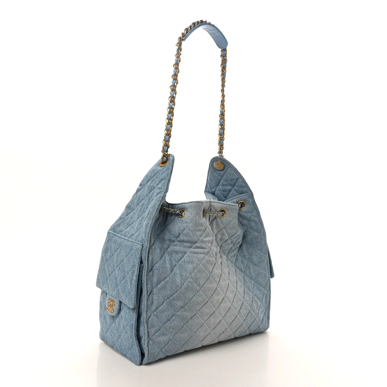 Washed Denim Quilted Medium Chanel 25 Handbag Blue - Image 4