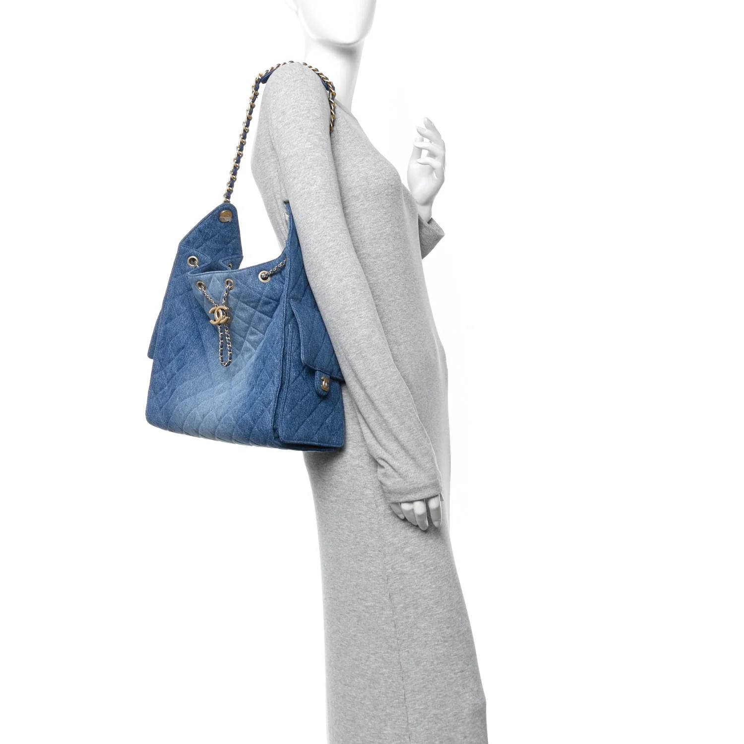 Washed Denim Quilted Medium Chanel 25 Handbag Blue - Image 2