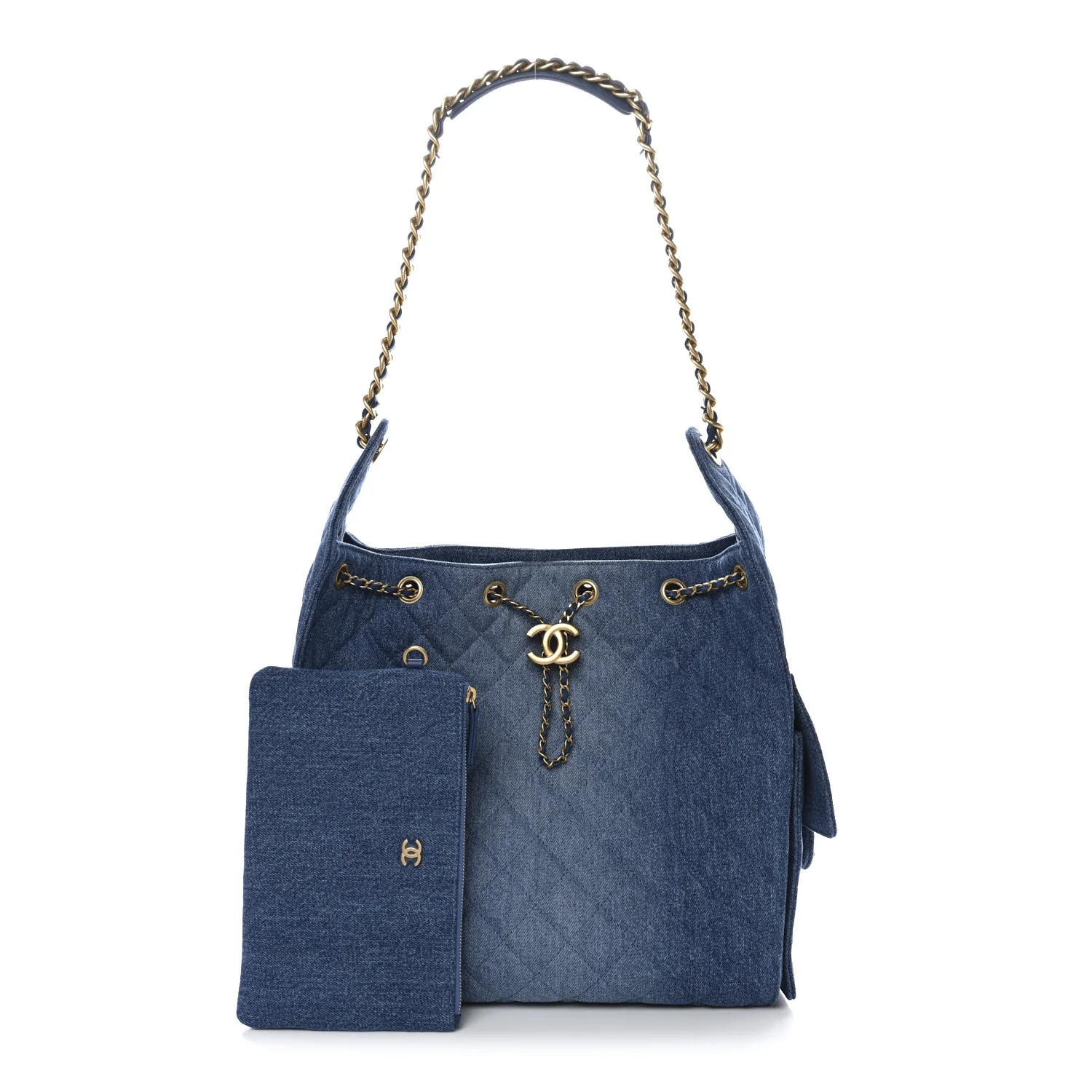 Washed Denim Quilted Medium Chanel 25 Handbag Blue - Image 3