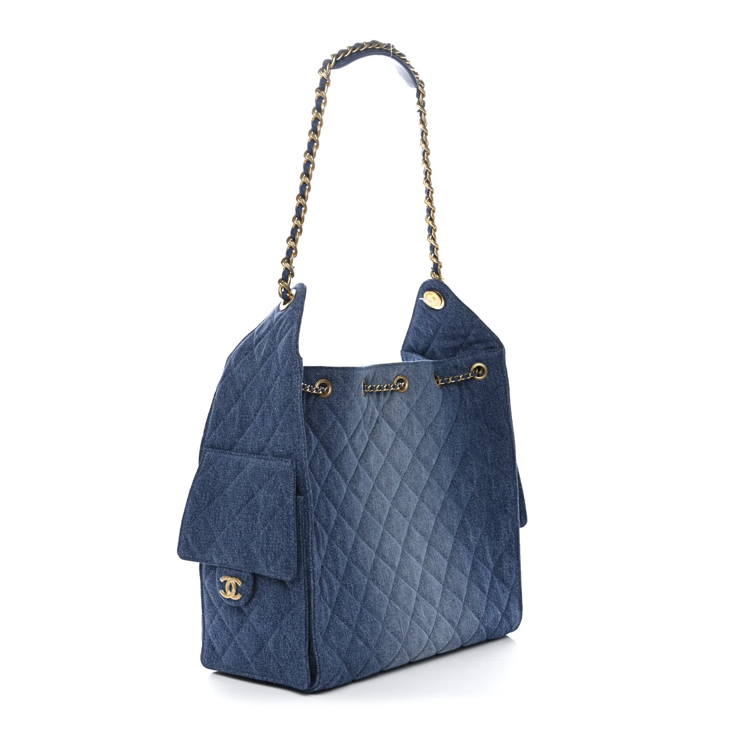 Washed Denim Quilted Medium Chanel 25 Handbag Blue - Image 4
