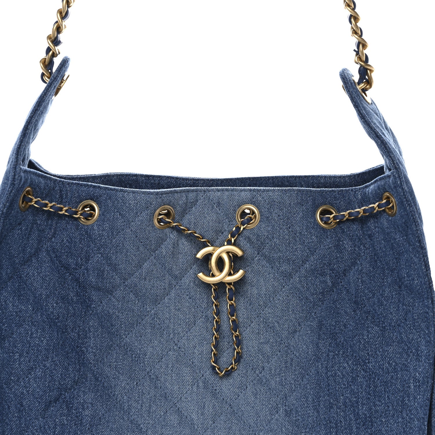 Washed Denim Quilted Medium Chanel 25 Handbag Blue - Image 9