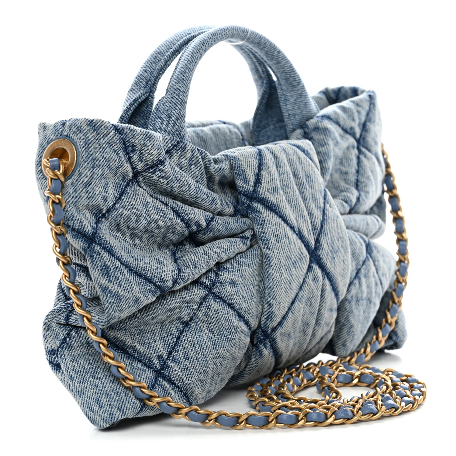 Washed Denim Quilted Mini Bow Bag Blue - Image 3