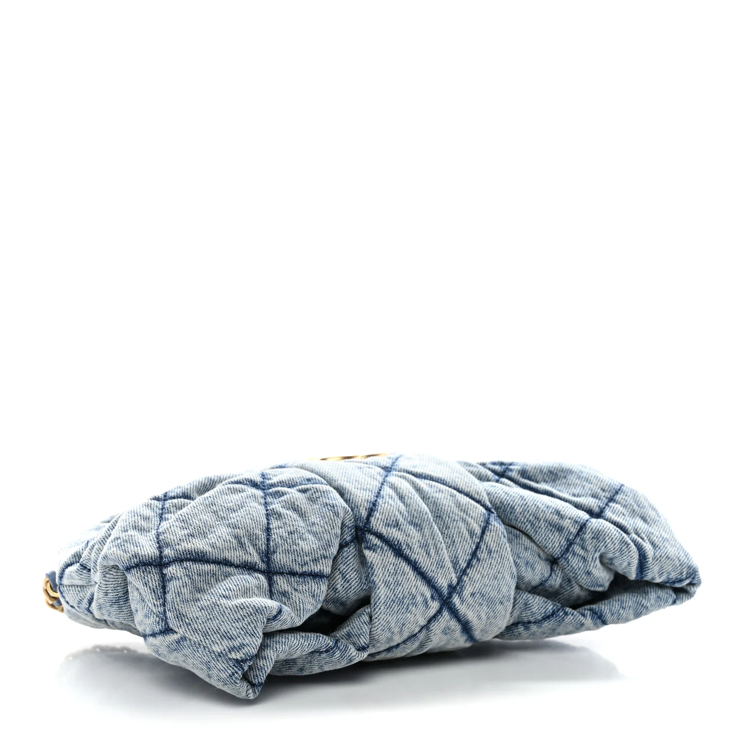 Washed Denim Quilted Mini Bow Bag Blue - Image 4