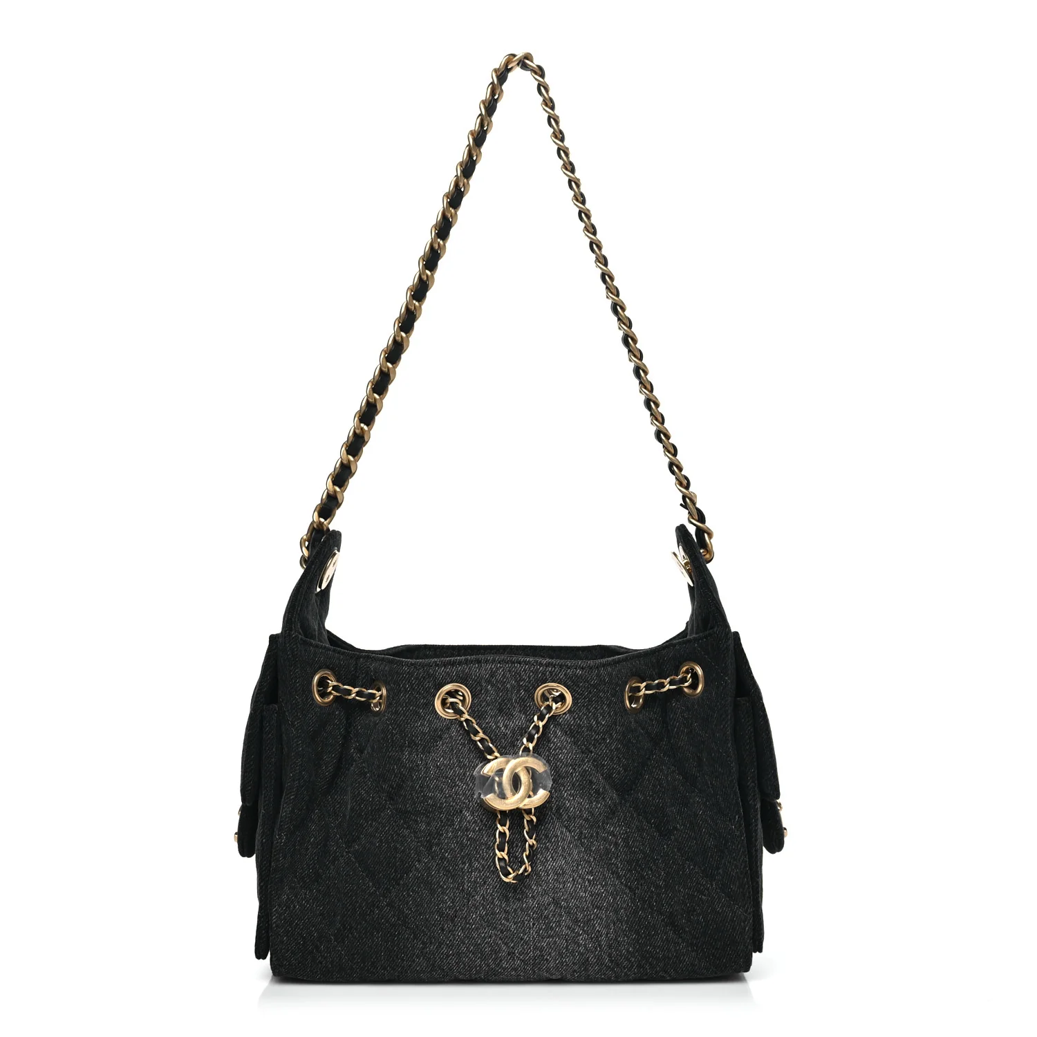 Washed Denim Quilted Mini Chanel 25 Handbag Black