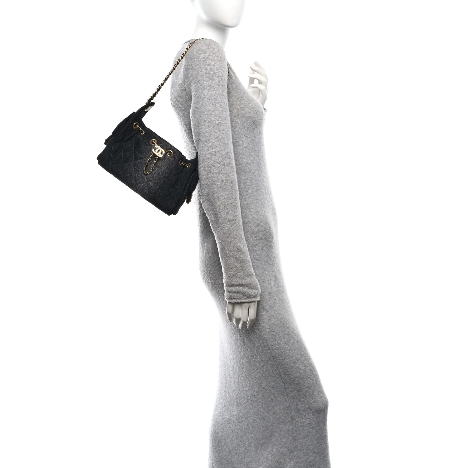 Washed Denim Quilted Mini Chanel 25 Handbag Black - Image 2