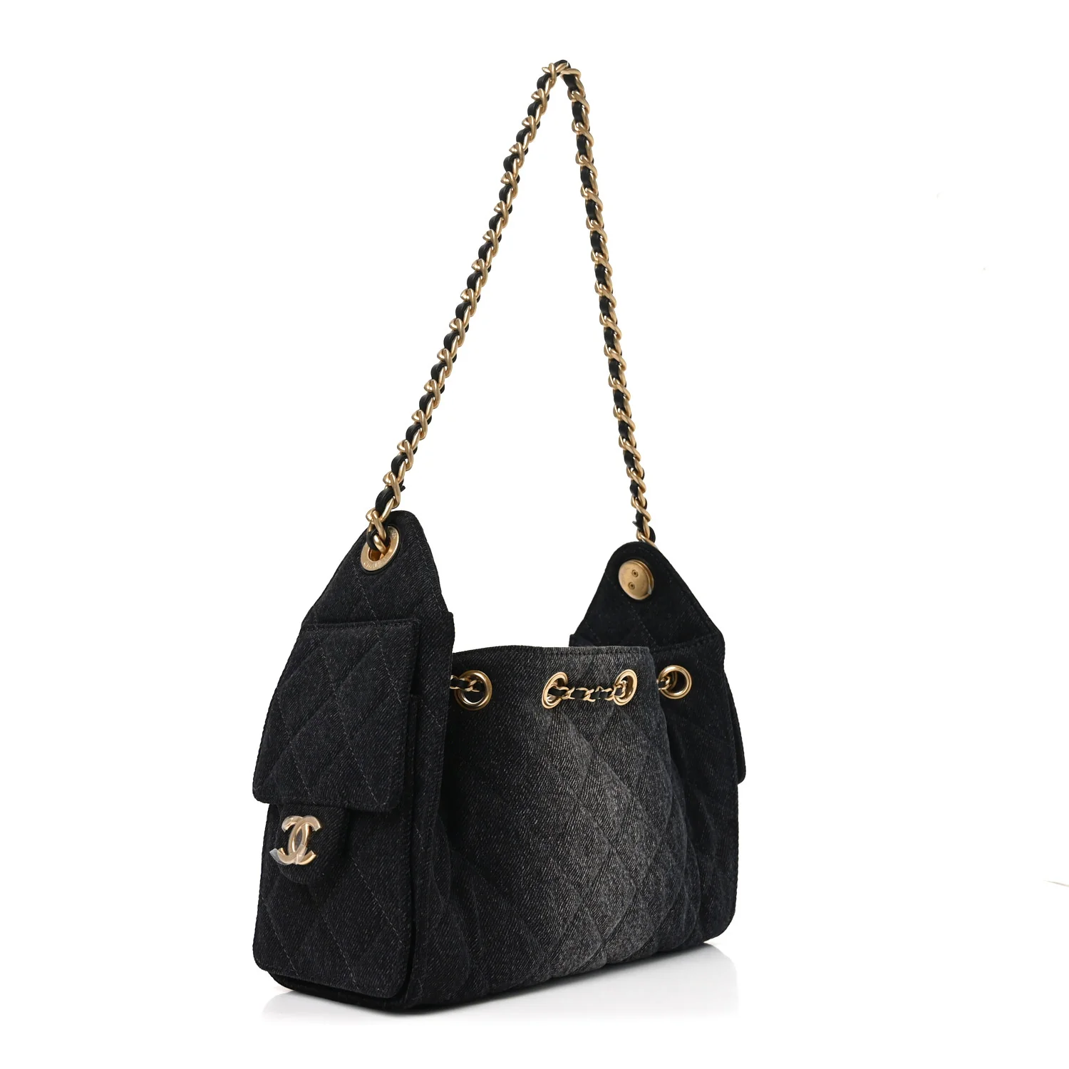 Washed Denim Quilted Mini Chanel 25 Handbag Black - Image 3