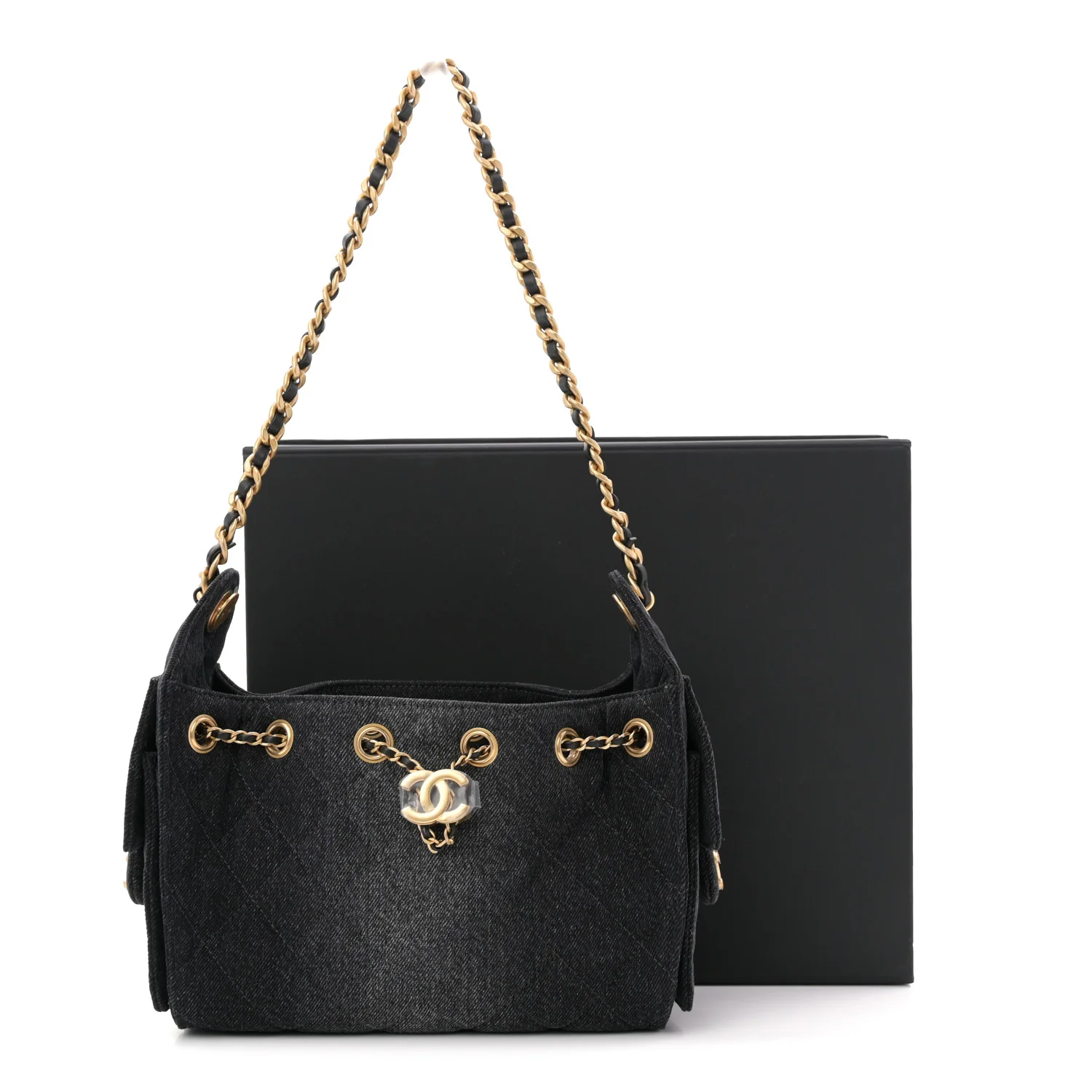 Washed Denim Quilted Mini Chanel 25 Handbag Black - Image 11