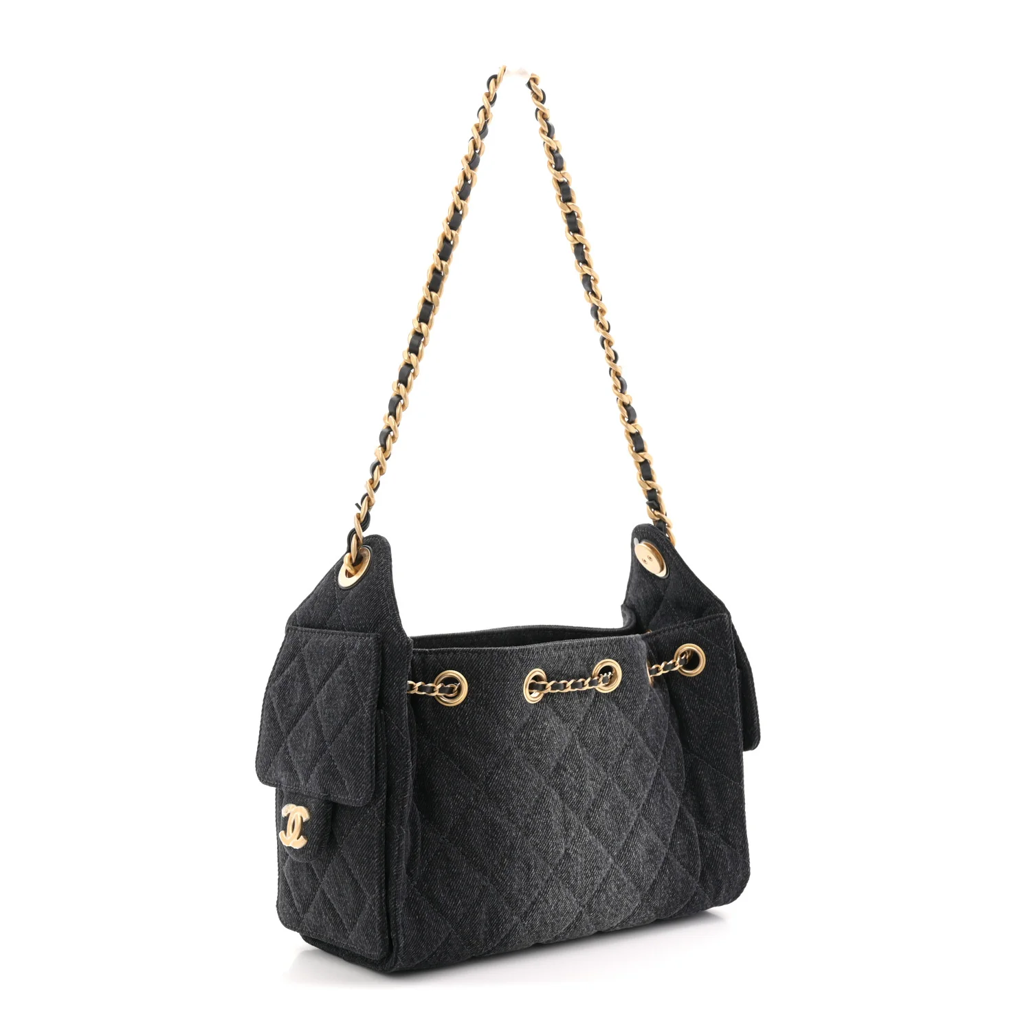 Washed Denim Quilted Mini Chanel 25 Handbag Black - Image 3