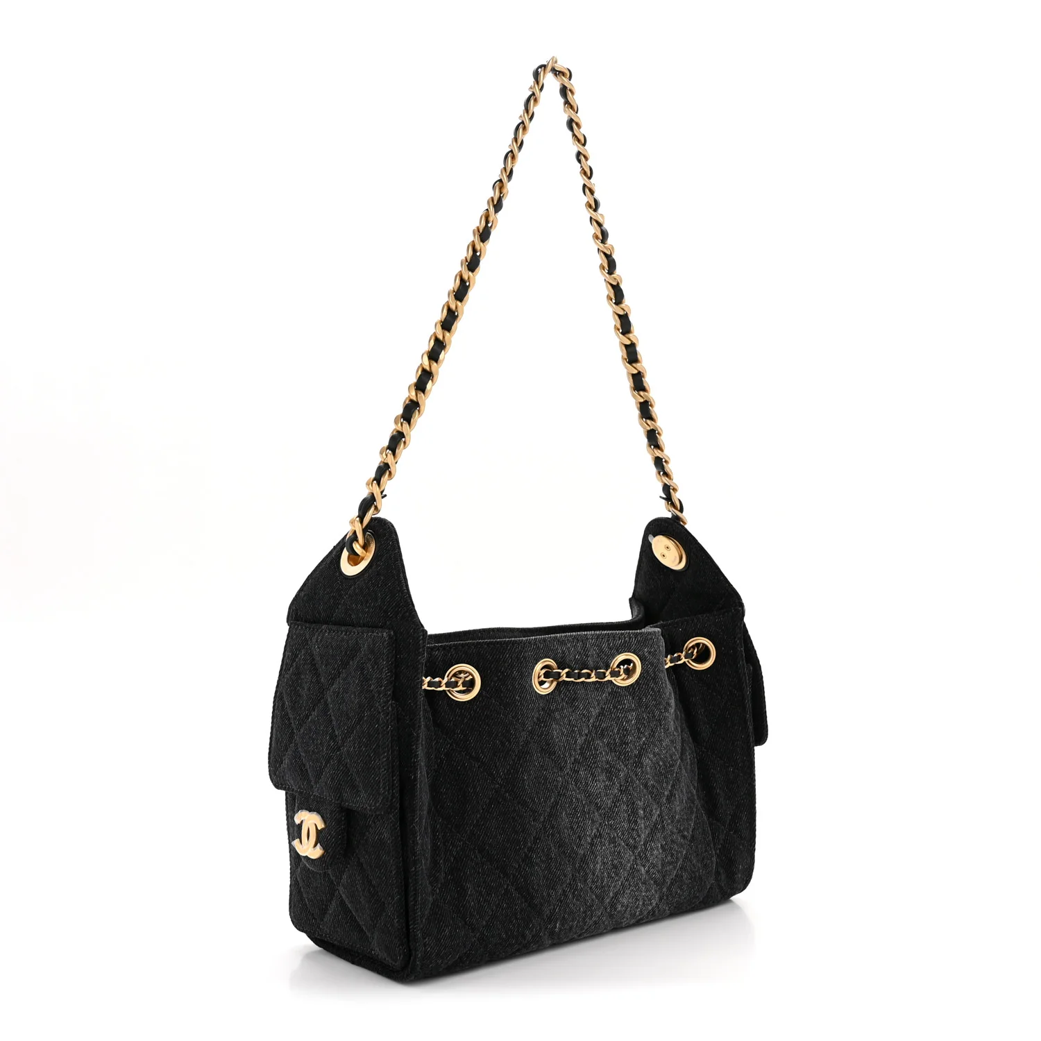 Washed Denim Quilted Mini Chanel 25 Handbag Black - Image 3