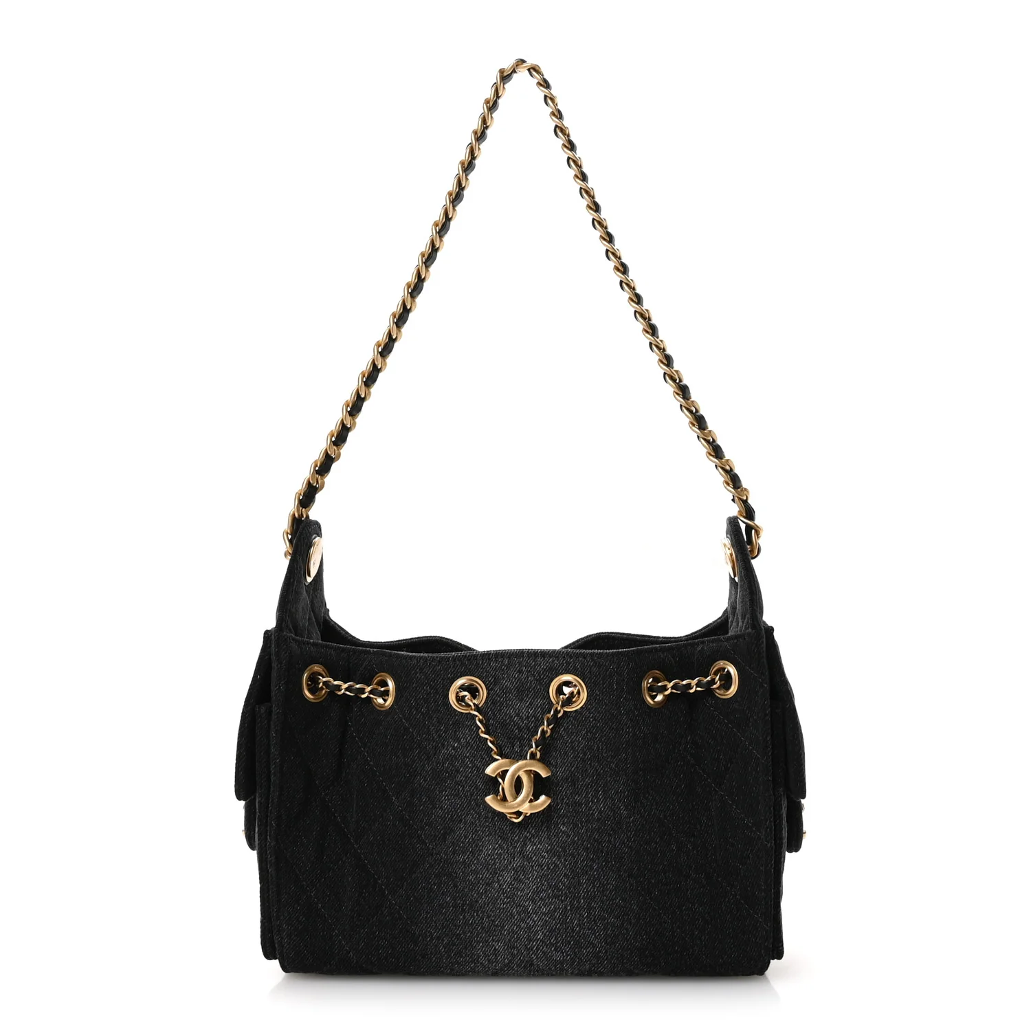 Washed Denim Quilted Mini Chanel 25 Handbag Black
