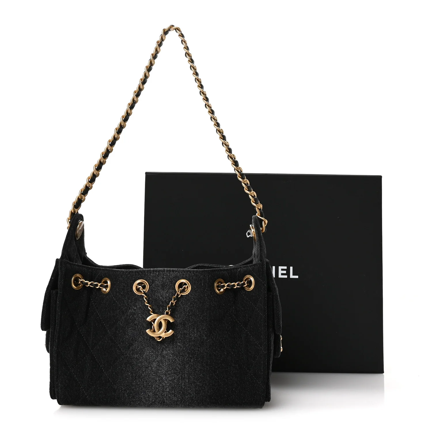 Washed Denim Quilted Mini Chanel 25 Handbag Black - Image 11