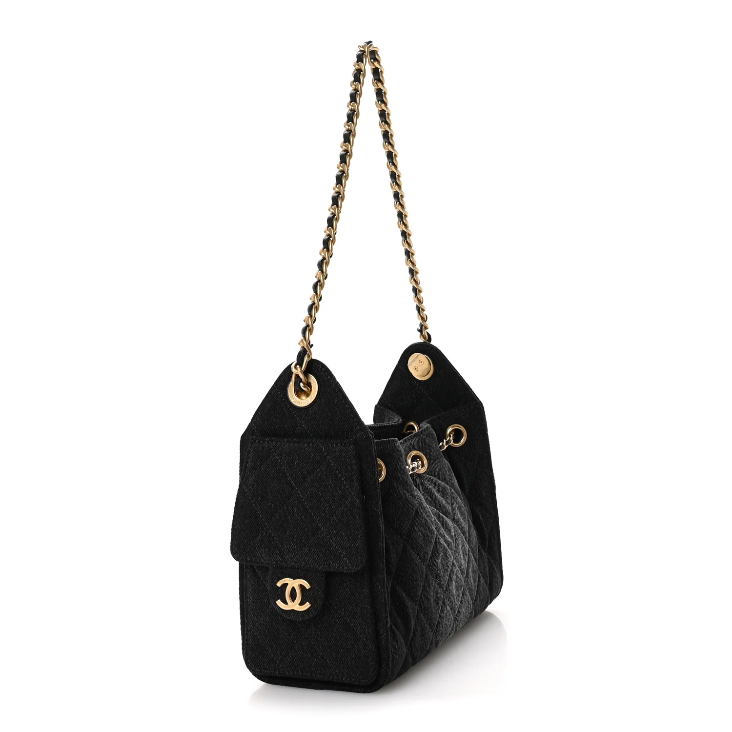 Washed Denim Quilted Mini Chanel 25 Handbag Black - Image 3