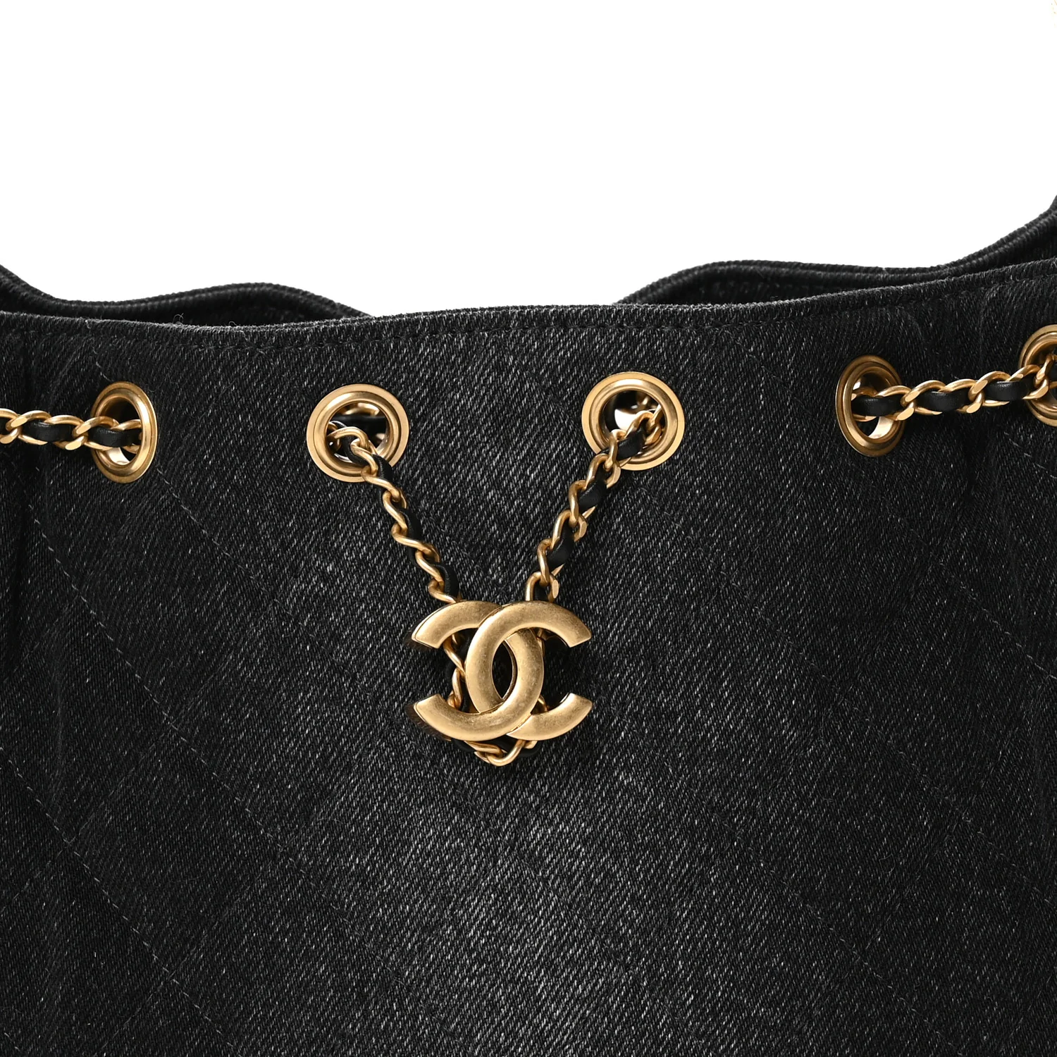 Washed Denim Quilted Mini Chanel 25 Handbag Black - Image 8