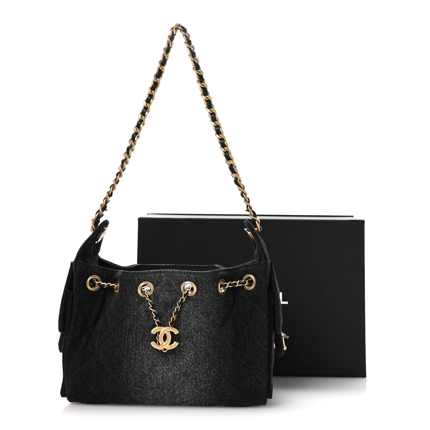 Washed Denim Quilted Mini Chanel 25 Handbag Black - Image 11