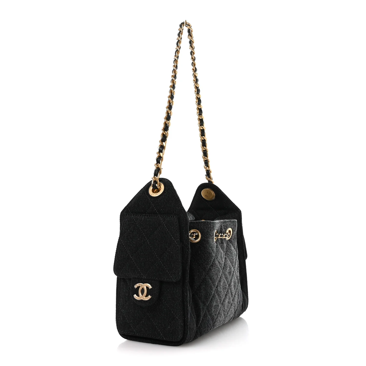 Washed Denim Quilted Mini Chanel 25 Handbag Black - Image 3