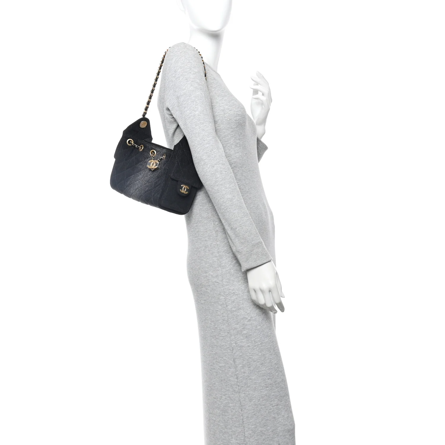 Washed Denim Quilted Mini Chanel 25 Handbag Black - Image 2