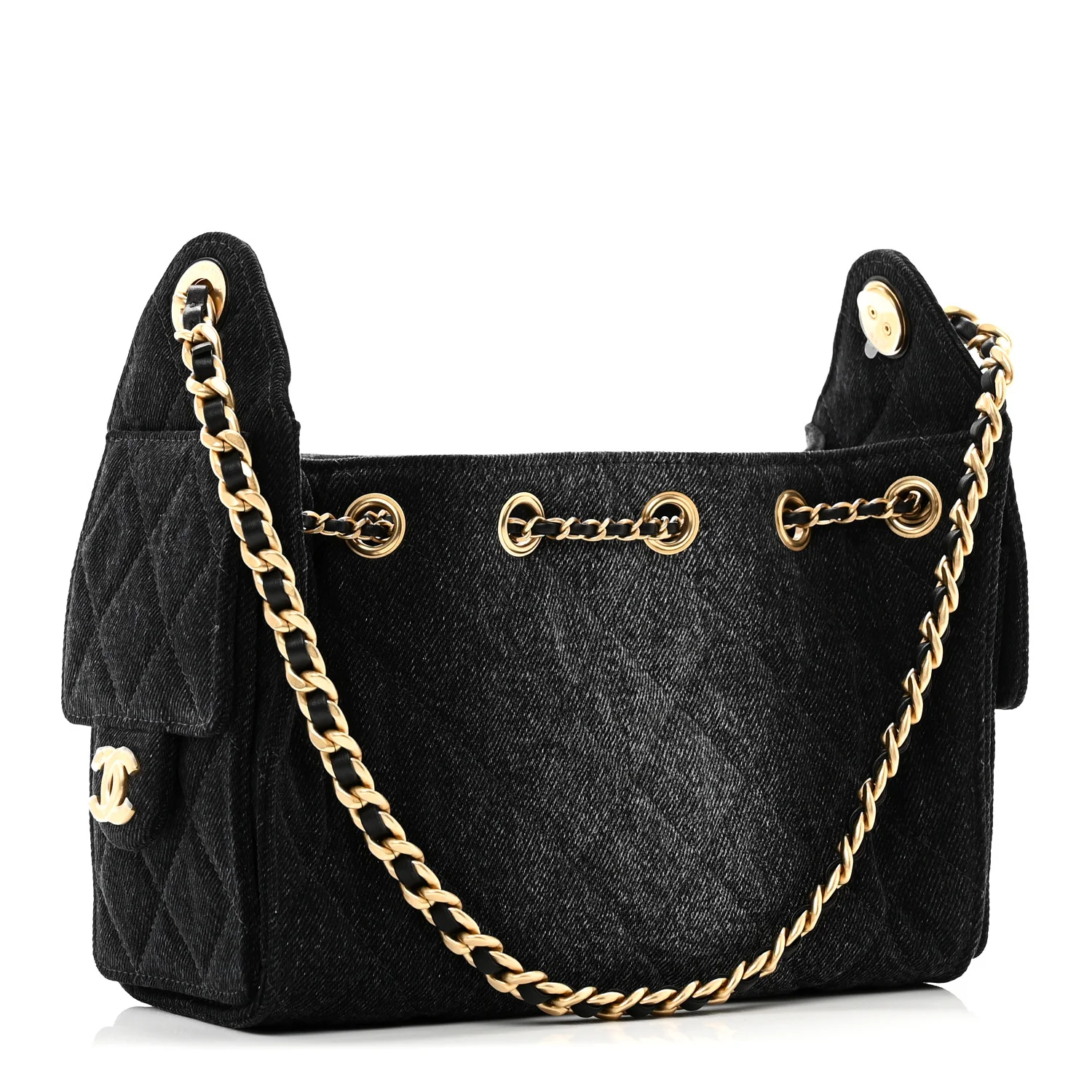 Washed Denim Quilted Mini Chanel 25 Handbag Black - Image 3