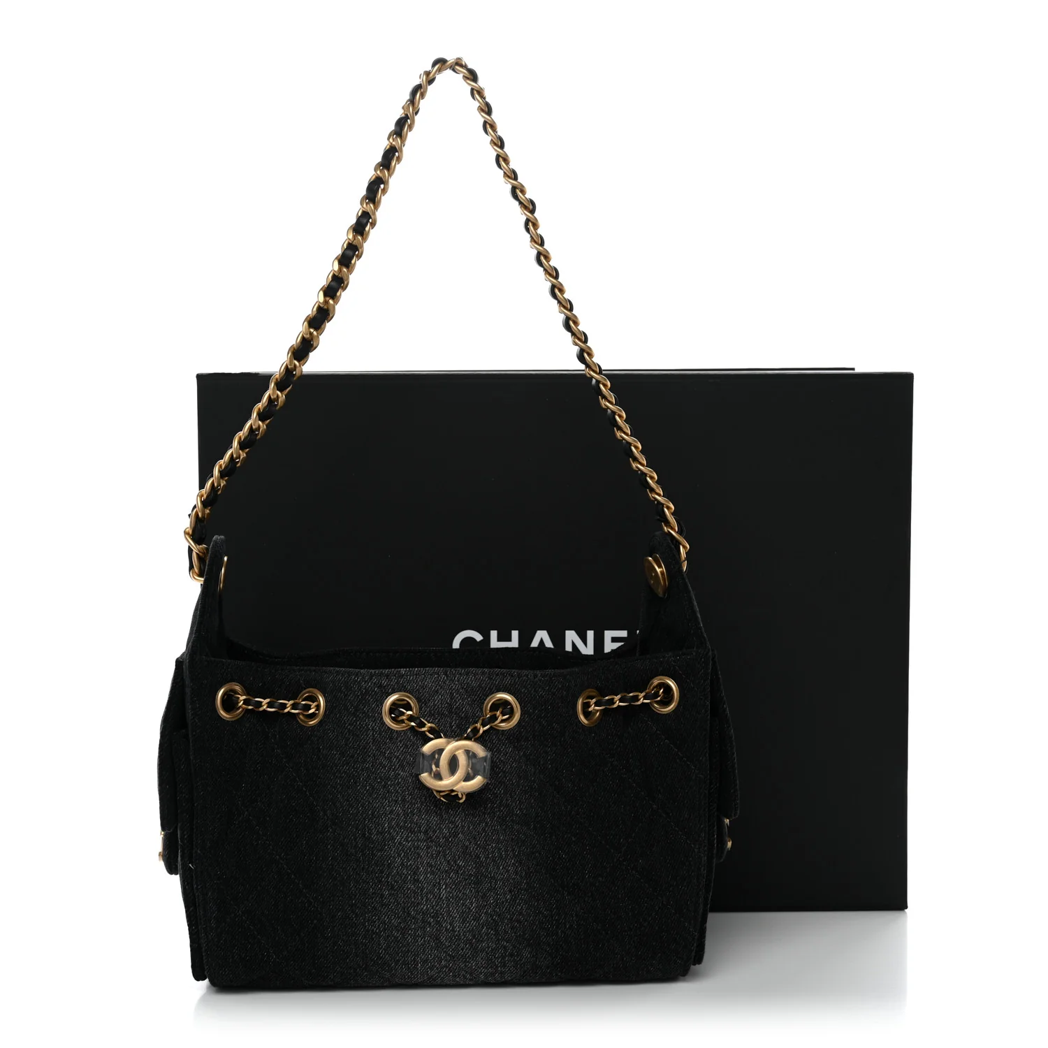 Washed Denim Quilted Mini Chanel 25 Handbag Black - Image 11