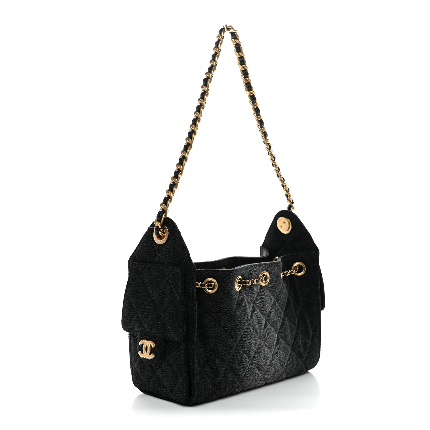 Washed Denim Quilted Mini Chanel 25 Handbag Black - Image 3